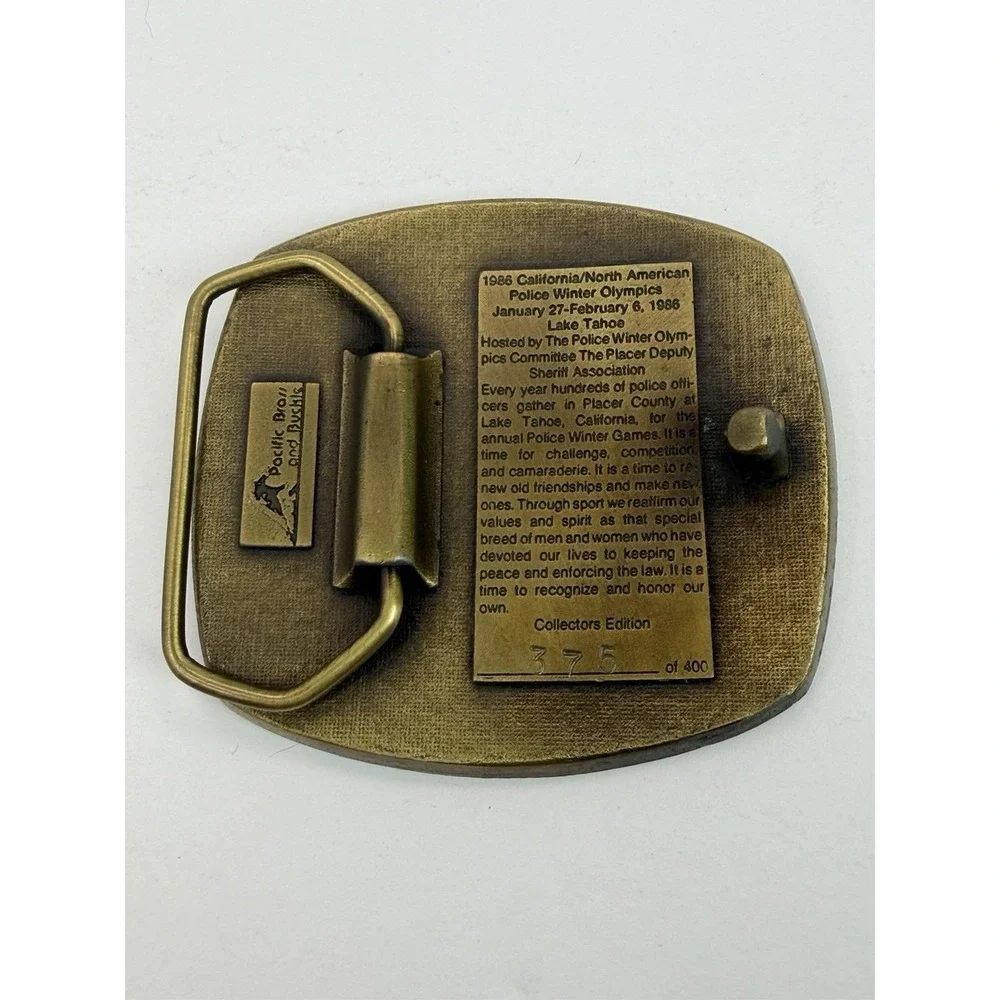 Police Lake Tahoe 1986 Winter Olympics Brass Limited Belt Buckle California